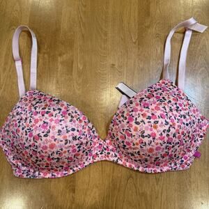 Victoria Secret PINK Super Push Up Bra 32DD Pink Floral